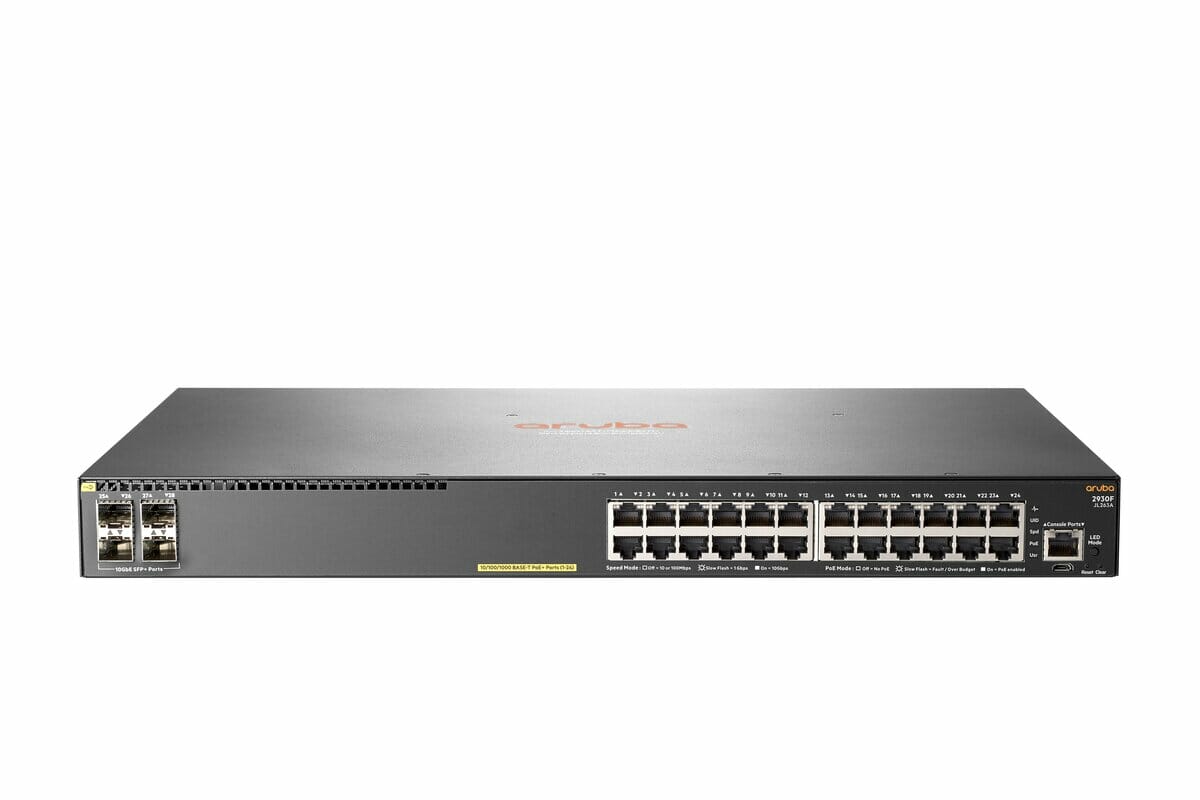 39A299A46AE818C623DDC124DC558DC3EB840280_gallery.jpg HPE Aruba 2930F 24G PoE+ 4SFP+ 10 Gigabit Ethernet JL263A#ABA - Imagen 1
