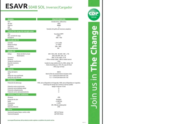 CDP ES-AVR 5048 INVERSOR CARGADOR 5KVA ES-AVR 5048 - Imagen 3