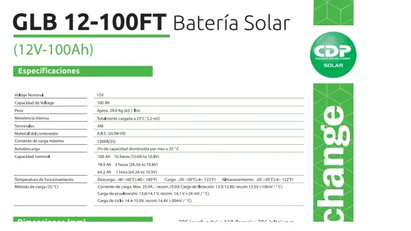 CDP Batería GLB 12-100FT 12V 100Ah GLB 12-100FT - Imagen 5