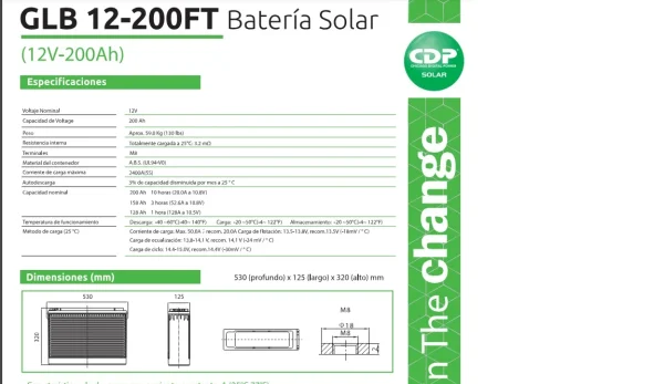 CDP Bateria 12 Volt. 200Ah (UPS) GEL GLB 12-200FT - Imagen 4