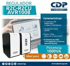 REGULADOR VOLTAJE CDP 8 TOMAS 1000VA CARGADOR 4 PUERTOS R2CU-AVR 1008