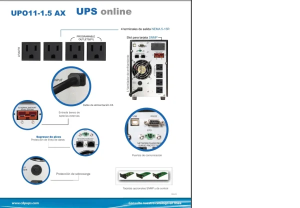UPS CDP ON LINE UPO11-1.5 RT AX 1500VA UPO11-1.5RT AX - Imagen 2