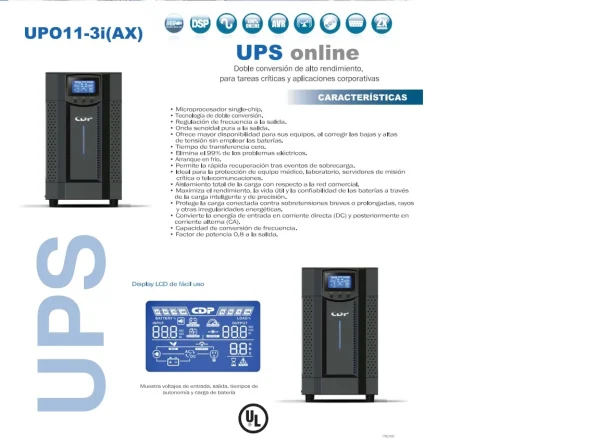 CDP UPS online 3000VA 220V 4 TOMAS 220V UPO11-3AXI - Imagen 3