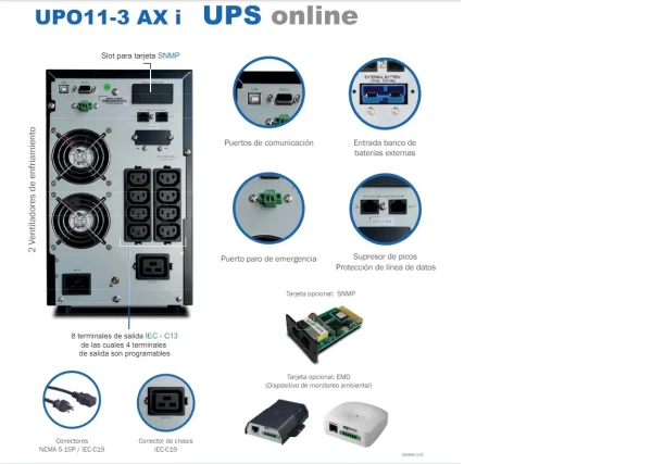 CDP UPS online 3000VA 220V 4 TOMAS 220V UPO11-3AXI - Imagen 2