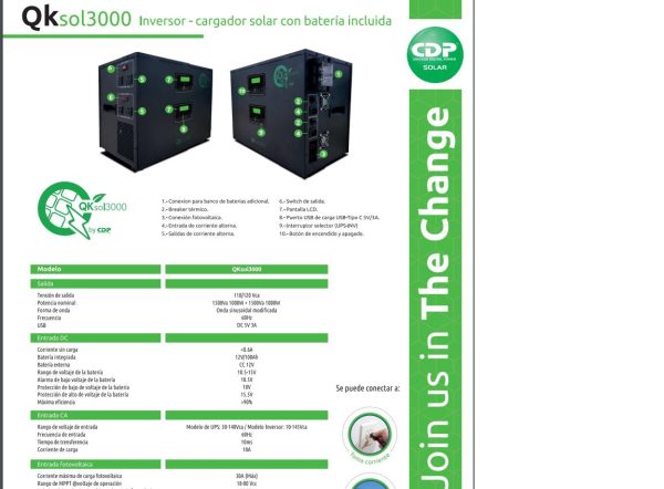 CDP QKSOL-3000 3000VA/2400W INVERSOR/CARGADOR SOLAR QKSOL-3000 - Imagen 3
