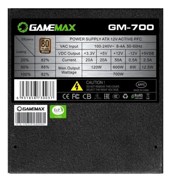 FUENTE DE PODER GAMEMAX 800W GAMING 80+GOLD GX800 - Imagen 4