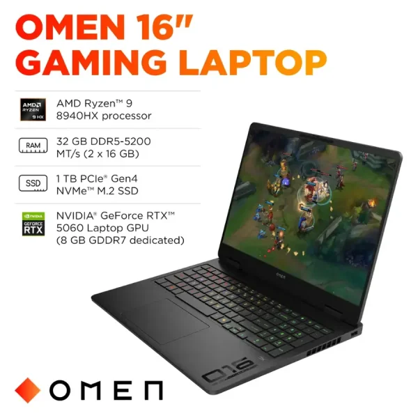 HP OMEN - 16" 2K RYZEN 9 8940HX 32GB 1TB  RTX 5060 8GB  BP1Q1UA-ABA - Imagen 2