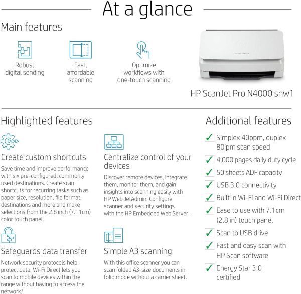 ¡Oferta! HP ScanJet Pro N4000 snw1 alimentación hojas 6FW08A#BGJ - Imagen 6