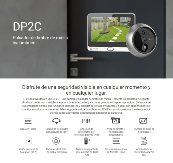 EZVIZ  VIDEO PORTERO CON MIRILLA CS-DP2C-A0-6E2WPFBS - Imagen 4