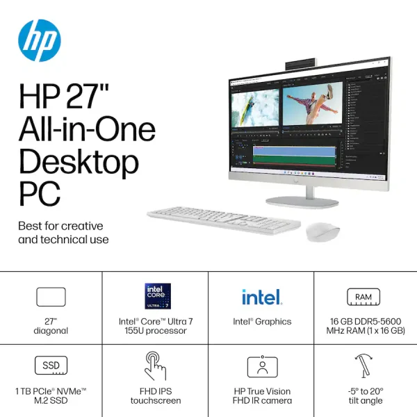 HP 27-CR0307C 27" TOUCH RYZEN 5 7520U 16GB 1TB WIN11 WHITE FACTORY REFURBISHED A42P6AAR - Imagen 3