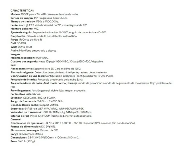 EZVIZ Camara Seguridad Hd 1080p 2mp Wifi Vista Panoramica 360° CS-CV248-B1-32WMFR - Imagen 4