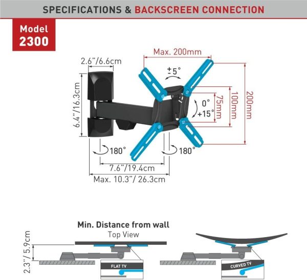 BARKAN BASE  INCLINABLE 3 MOVIMIENTOS GIRATORIA 13" A 43" 25KG PACK 5 UND 2300 - Imagen 3