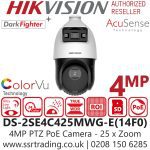 HIKVISION CAMARA DOBLE CANAL DOMO PTZ SMART ACUSENSE 4" IP 4MP 25x ZOOM DS-2SE4C425MWG-E (14F0)
