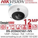 HIKVISION CÁMARA IP 12MP FISHEYE PANORAMICA 180° 360° DEEPINVIEW DS-2CD63C5G1-S/RC