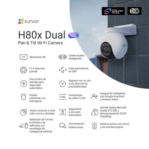 EZVIZ CAMARA H80X DUAL 4K EXTERIOR PT 6MP PANORAMICA 360° CS-H80x-R100-8G82WKFL - Imagen 3